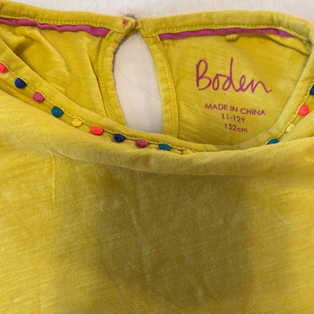 Boden Yellow Short Sleeve Tee with Colorful Neckline